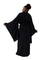 Kimono Viscose Long Robe in Black with pockets and headband Plus Size