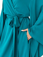 Kimono Viscose Long Robe in Teal with pockets and headband
