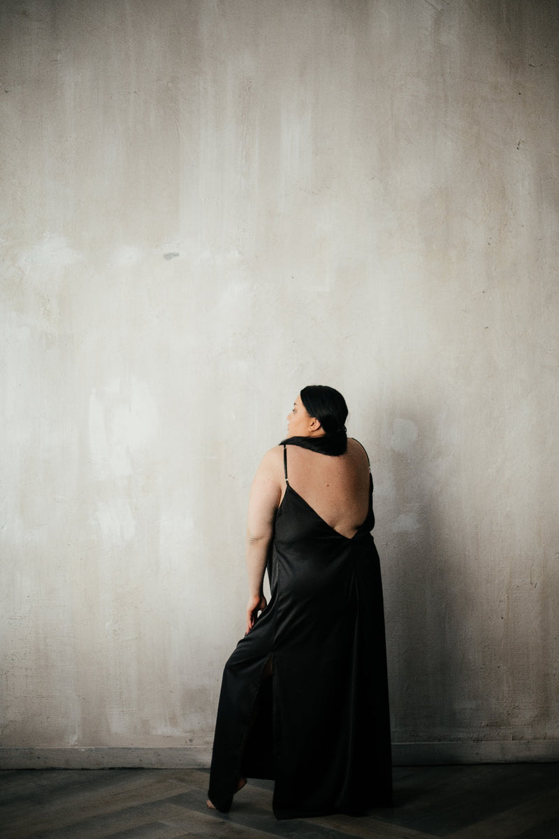 Katrine Long Gown with Open Back Black - Angies Showroom