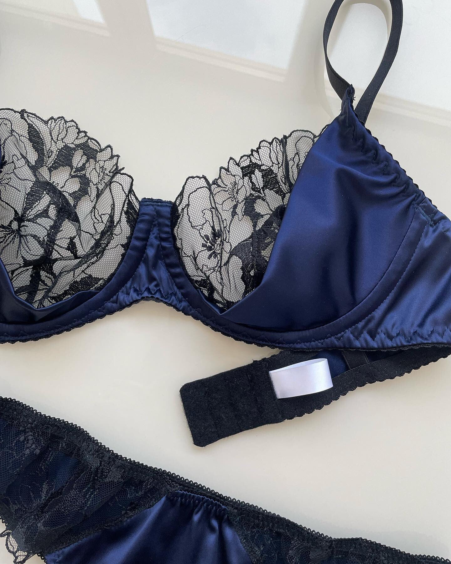 Premium Mon Belle Navy Handmade Lingerie Set 36A / XL