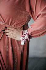 Velour Long Home Robe with Satin Ties  Pink Plus size