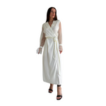 Jasmine Satin Long Robe With Mesh Sleeves