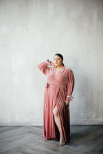 Velour Long Home Robe with Satin Ties Plus size