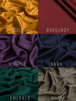 Available in gold, burgundy, purple, navy, emerald, and khaki