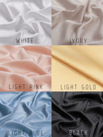 Available in white, ivory, light pink, light gold, light blue, and black.
