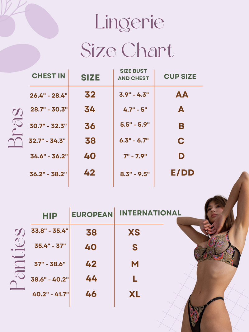 Size chart for Josie Lingerie Set