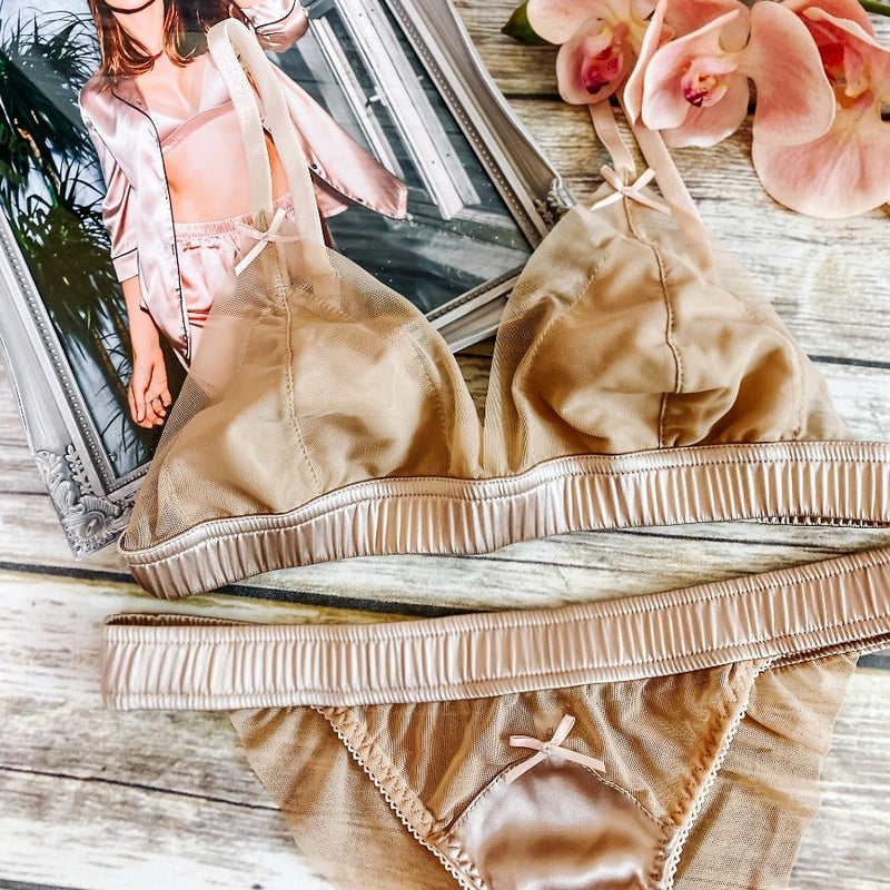 Diana Silk and Mesh Bikini Gold Panty - Angie's showroom