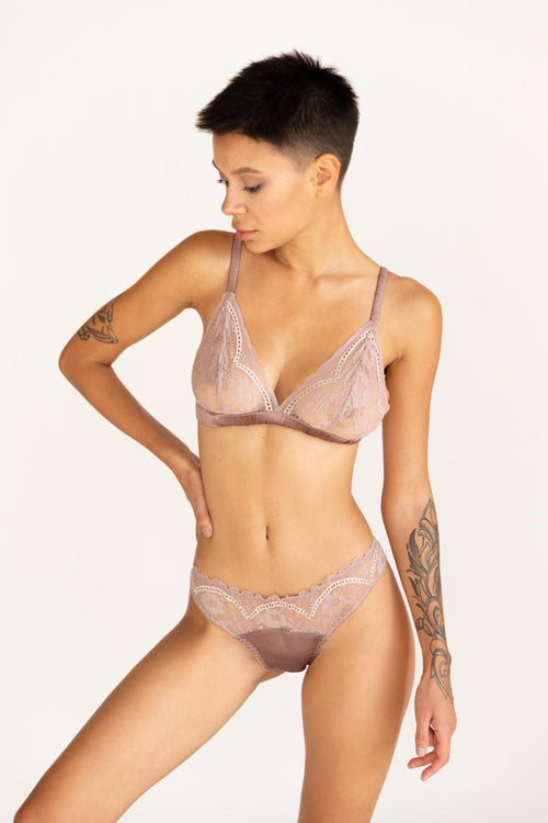 Fiona Chocolate Silk and Lace Bralette - Angie's showroom