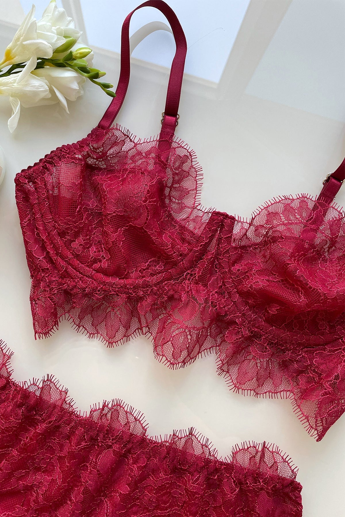 Free Shipping Burgundy Lace Lingerie Set