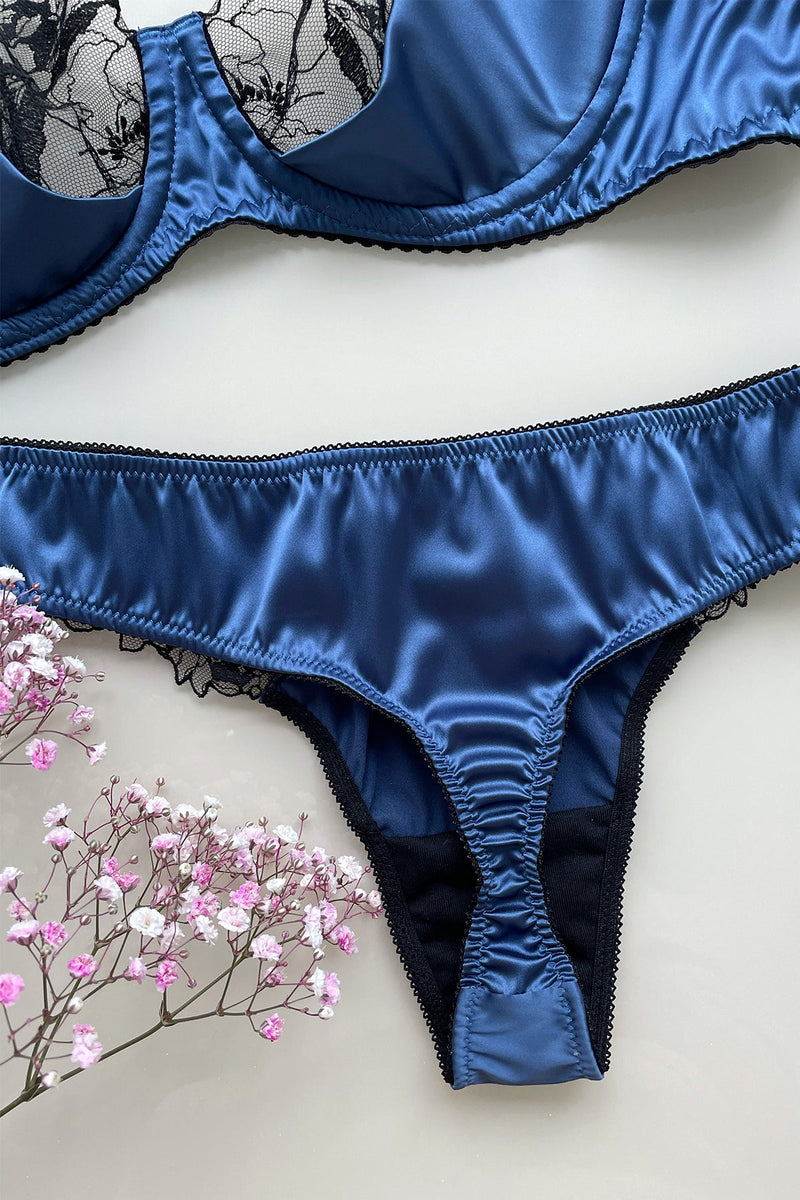 Buy SATIN BLUE THREE PIECE LINGERIE SET for Women Online in India