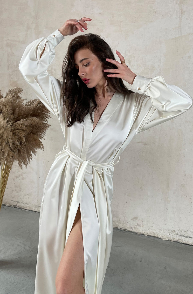 Silk Long Robe with Cuffs - Angie's showroom