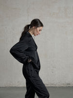 Silky Pajama Suit with Feathers in Black - Angie's showroom