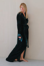 Velour Long Home Robe with Satin Ties Emerald - Angie's showroom